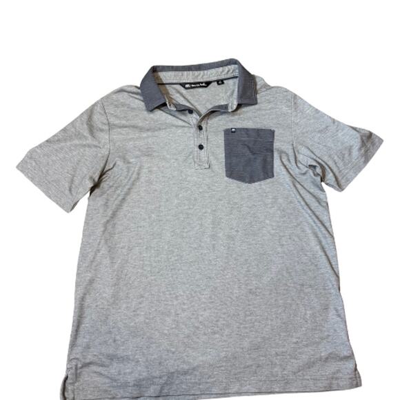 Travis Mathew Polo Mens Short Sleeve Pocket Tee Size Medium Gray Collar Golf - Picture 1 of 5